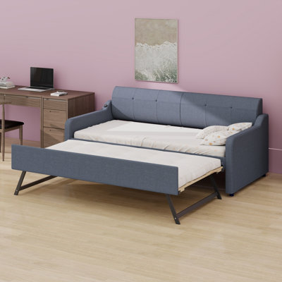 Guest Room Upholstery Daybed Built with USB Charging Station and Versatile Trundle Flat/Erected Dual Modes