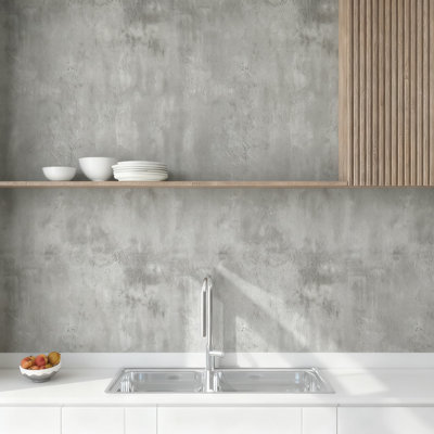 Papier peint auto-adhésif en béton avec papier auto-adhésif épais en vinyle avec finition mate texturée grise, autocollant mural industriel amovible pour la cuisine, la salle de bain, la chambre à coucher, le garage