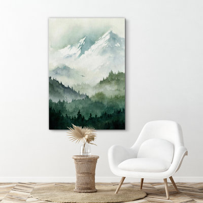 Woodland Forest Landscape Green Mountain Nature Scene Modern Decor Large Frame, impression sur toile, art mural