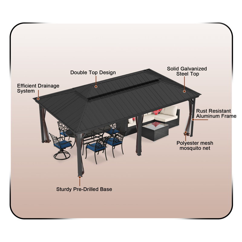 20 pi L 12 pi. D Pavillon de jardin en aluminium