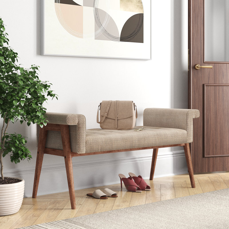 Chic Transitional Tan Upholstered Bedroom Bench with Storage