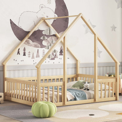 House-Shaped Floor Bed With Fence, Guardrails