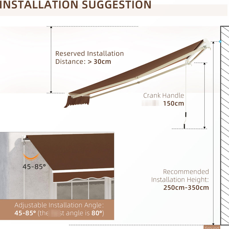 Patio Sunshade Awning 13'X8', & Water-, Manual Crank, Aluminum Frame, Coffee Brown Magnificent Retractable 13' X 8', For Balcony