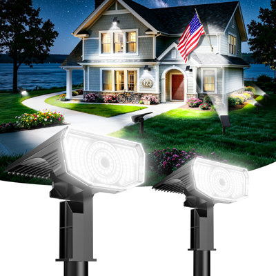 Projecteur solaire IP65 imperméable à l'eau, projecteur solaire 100LED super lumineux, 2 modes d'éclairage projecteurs solaires 6500K, 2-en-1 piquet de sol et fixation murale pour le jardin