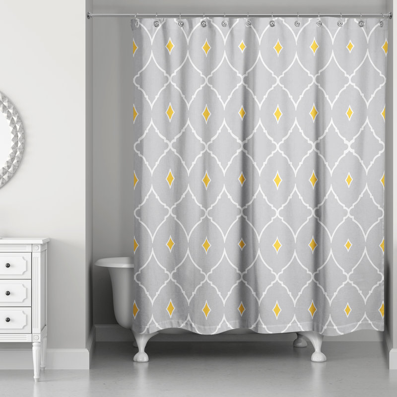 Rideau de douche simple à motif géométrique Keck, Gris / jaune