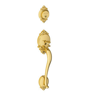 Brookshire Exterior Portion Handleset and Deadbolt (Interior Portion Sold Separately), Antique Brass, Keyed (Entry)