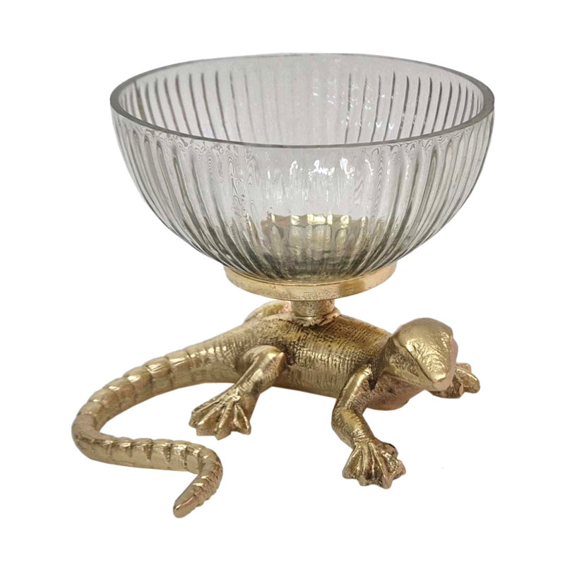 Bol à piédestal en lézard doré 5 x 5 x 4,5 po