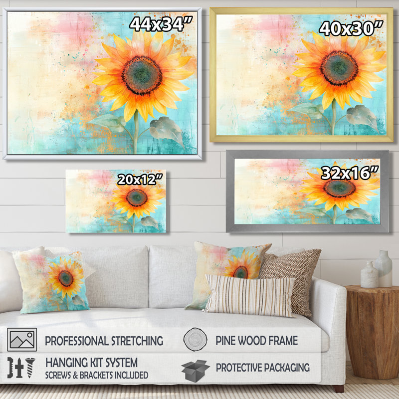 «Vibrant Dream Of A Sunflower - Sunflowers», art mural, H 30 po x l 40 po, Toile tendue, Ne s’applique pas