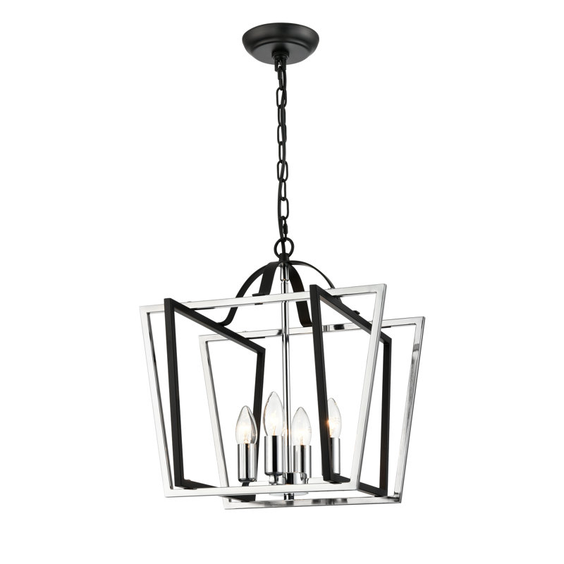 Ballville 4 - Light Caged Pendant, 23.6cm H x 16cm W x 16cm D, Matte Black/Chrome