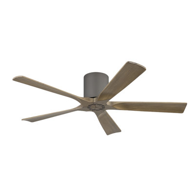 52 In. 5 Solid Wood Blades Indoor Flush Mount Ceiling Fan Without Light