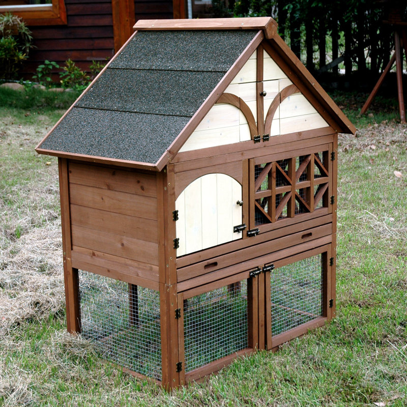 Tudor Style Brown and Beige Wooden Rabbit Hutch