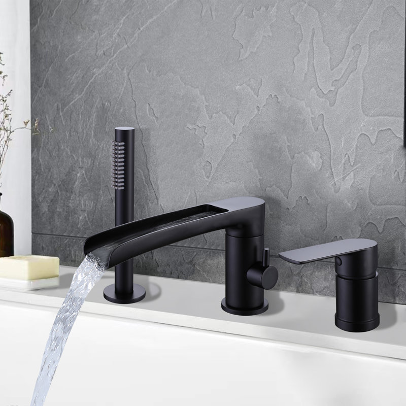 Deck Waterfall Faucet with Diverter, Matte Black
