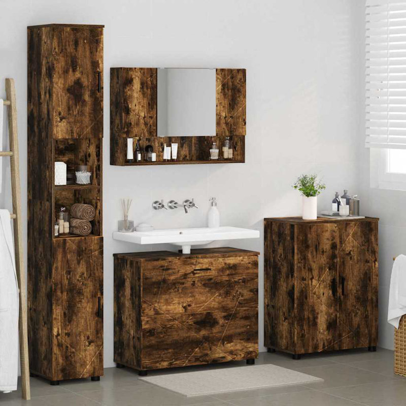 Bathroom Storage Furniture Set, Smoked Oak