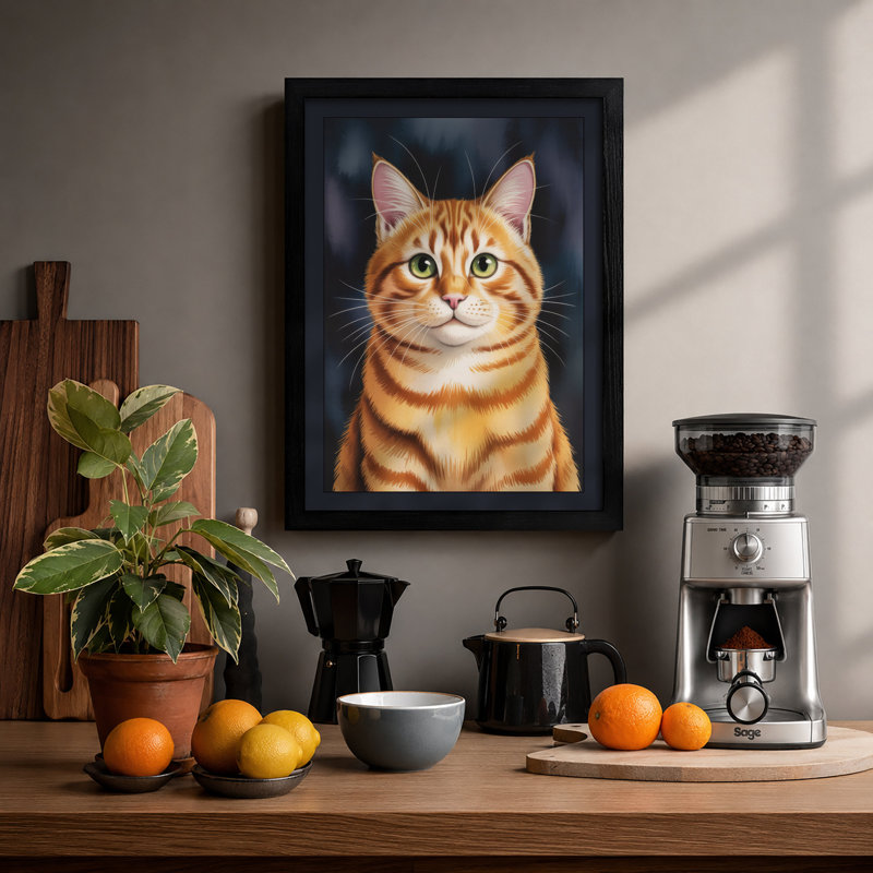 Alert Tabby Modern - Framed Print, Black, A3 - 42.0 x 29.7 cm