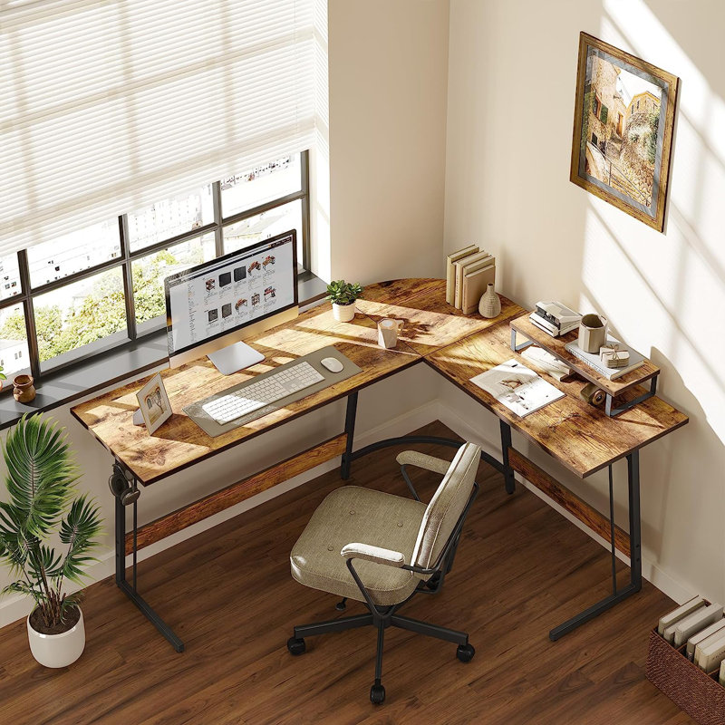 Bureau d'écriture en L Shela, H 28,62 po x l 47,24 po x P 17,7 po, Brun rustique / noir