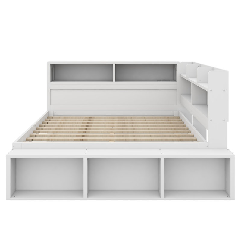 Lit de jour moderne avec rangement et ports USB, Blanc