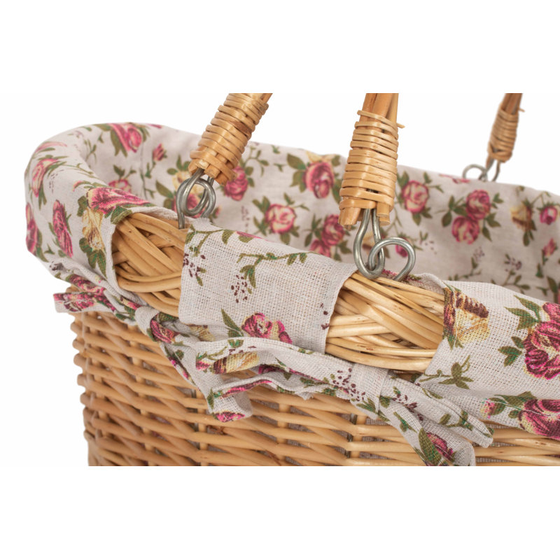 Swing Handle Wicker Shopping Basket with Garden Rose Lining, Large