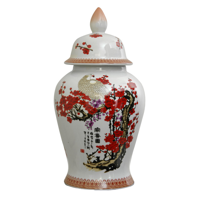 Timeless Chinese Temple Jar, White Cherry Blossom, 18"