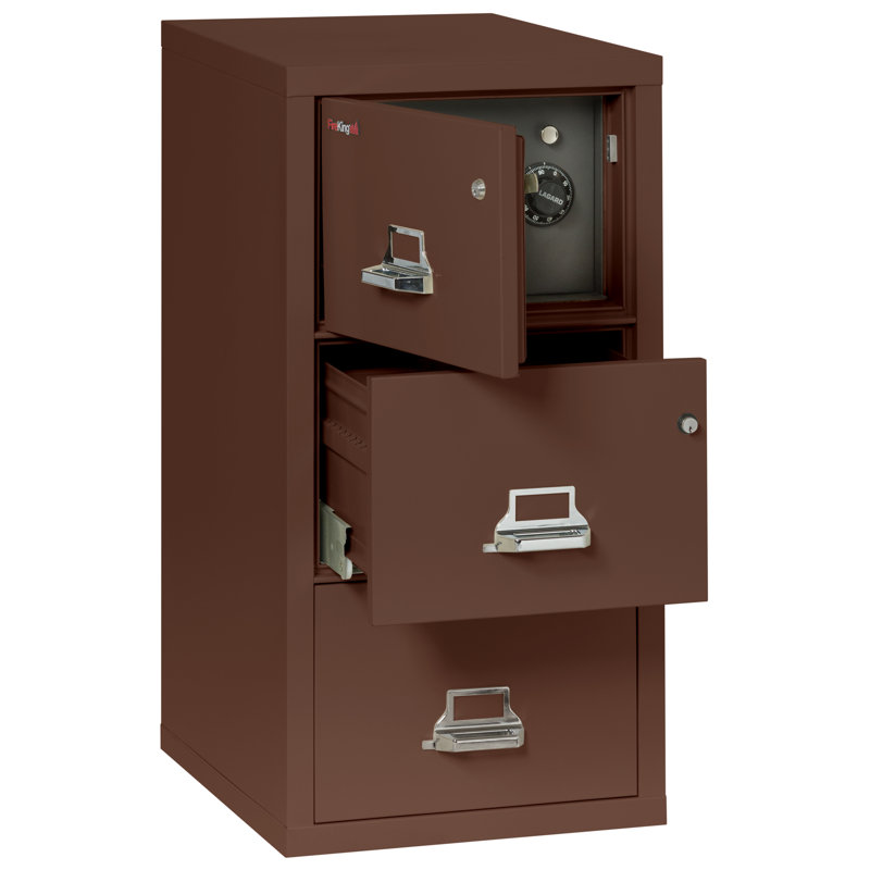Classeur vertical à 3 tiroirs avec coffre-fort safe-in-a-file, Brun, Platine