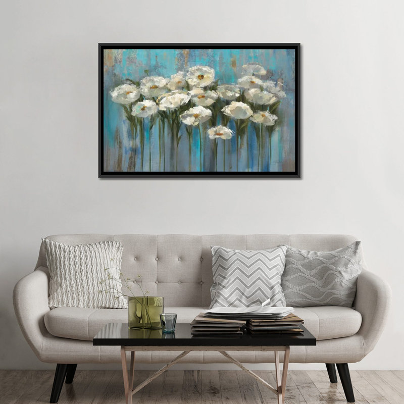 Impression sur toile anemones, H 18 po x l 26 po x P 1,5 po, Toile avec cadre noir, Pas de tapis