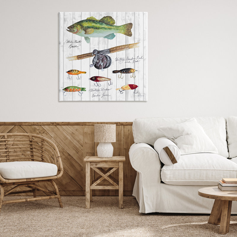 Art mural sur toile, "Leurre de pêche" par Janice Gaynor, H 36 po x l 36 po