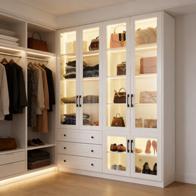 Six-Door Three-Drawer Closet System With Light