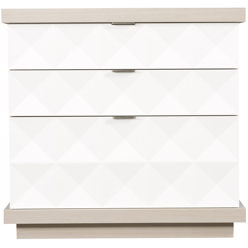Axiom Transitional 3-Drawer Nightstand in Gray/White with Inverted Pyramid Motif