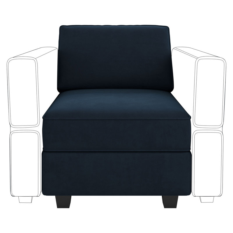 Fauteuil rembourré de 26,4 po de largeur avec dossier rembourré Nakash, Velours bleu