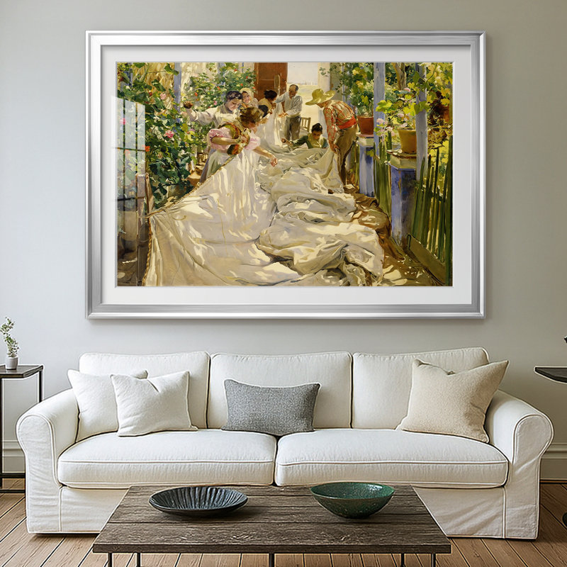 «Sewing the Sail» (Cosiendo la vela) - Jooa Sorolla - Toile tendue avec châssis, 1896, 26,5 x 36,5, Impression encadrée