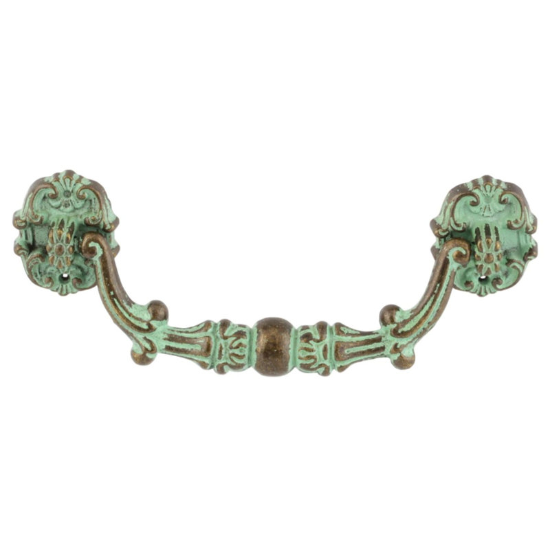 (Paquet de 5) Poignée relevable 3-3 / 8 po avec centre perlé et roses décoratives Verdigris antique