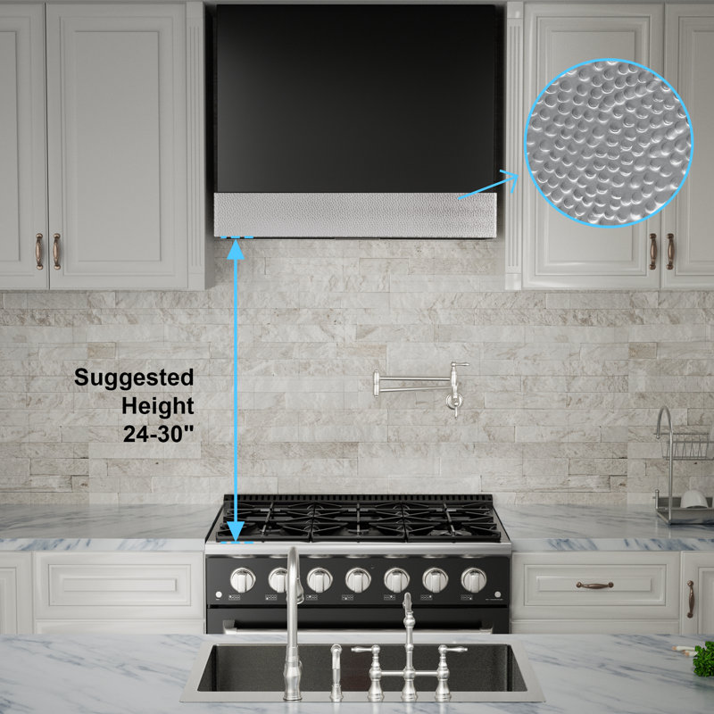 Akicon Stainless Steel 600 CFM Ducted (Vented) Wall Mounted Required Range Hood, Black/Nickel