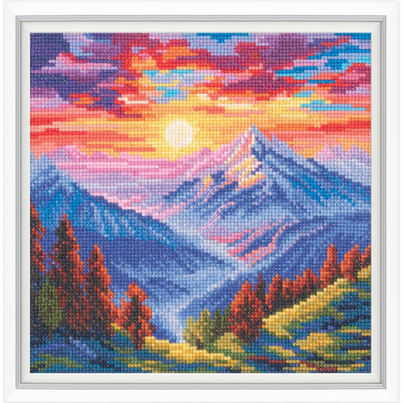Trousse de broderie au point de croix comptée « Couleur du soleil couchant sur la montagne » par RTO M1027