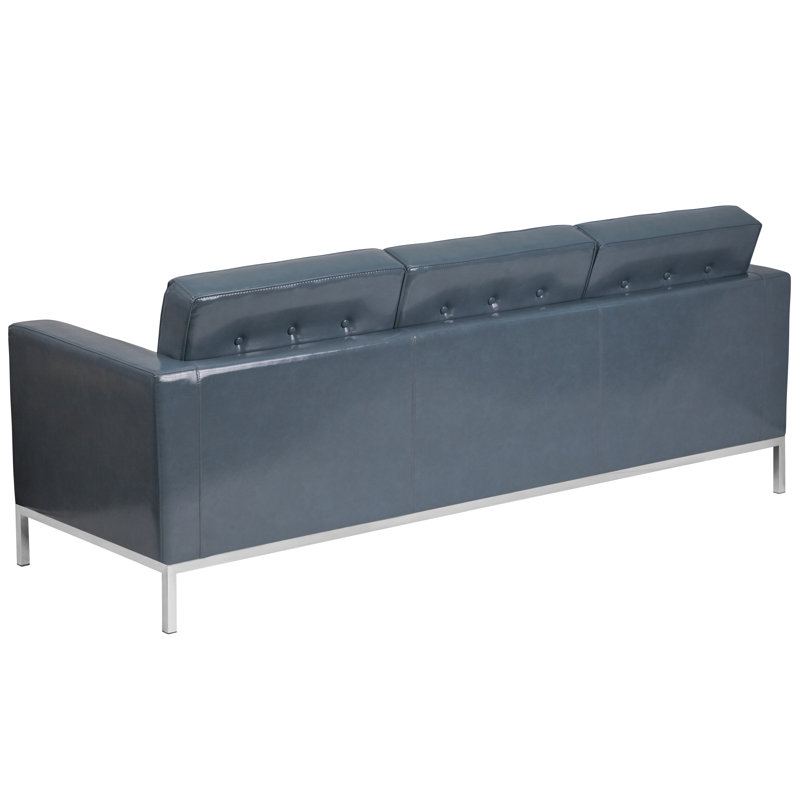 Amjed Contemporary Button Tufted LeatherSoft Sofa w/ Steel Frame, Gray