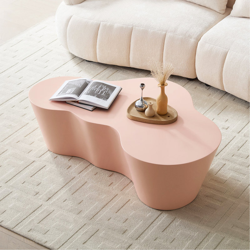 Table basse de 50 pouces de forme unique en fibre de verre robuste pour salon sans assemblage, Rose