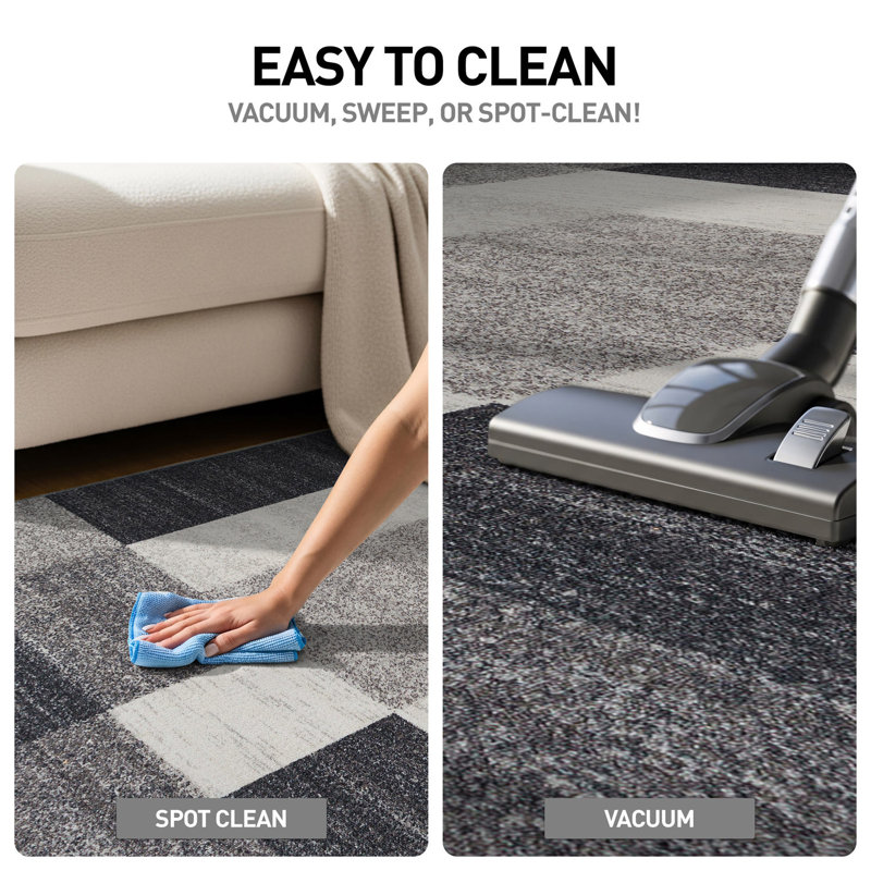 Tapis gris, noir et blanc touffeté à motif géométrique Akieba, Rectangle 3 pi 3 po x 5 pi
