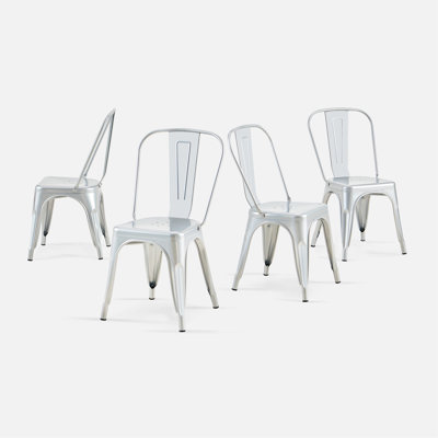 Ensemble de 4 chaises de salle à manger industrielles en métal ultrabrillant à hauteur de siège de 18 pouces empilable à l'intérieur et à l'extérieur, surface légère facile à nettoyer, assemblage facile, conception moderne et durable, pour bar de cuisine