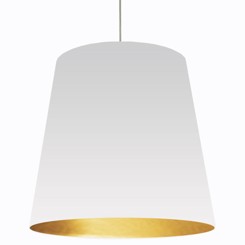 Luminaire suspendu très grand tambour 1 lumière, Blanc sur or, H 32 po x l 32 po x P 26 po
