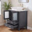 30" Modern Freestanding Dark Grey Bathroom Vanity With Ceramic Vessel Sink And Double Ribbed Glass Doors & 2 Storage Drawers-1409211445