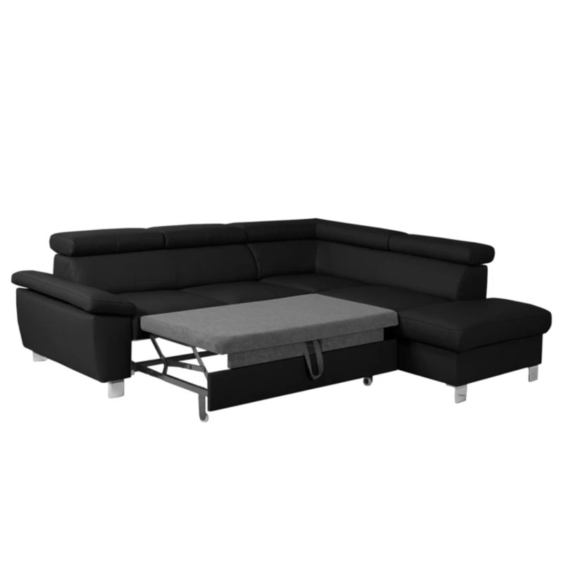 Alfreddie Leather Corner Sofa with Sleeping Function and Storage, Right Hand Facing, Black
