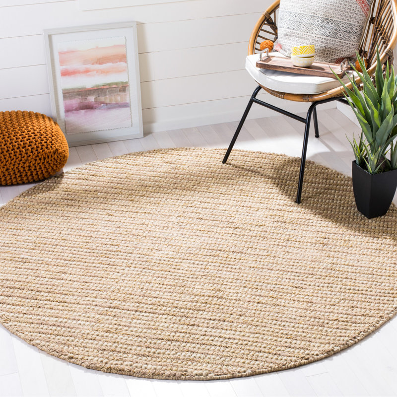 Ferrera Handmade Hand Woven Beige / Multi Area Rug, Round 4'