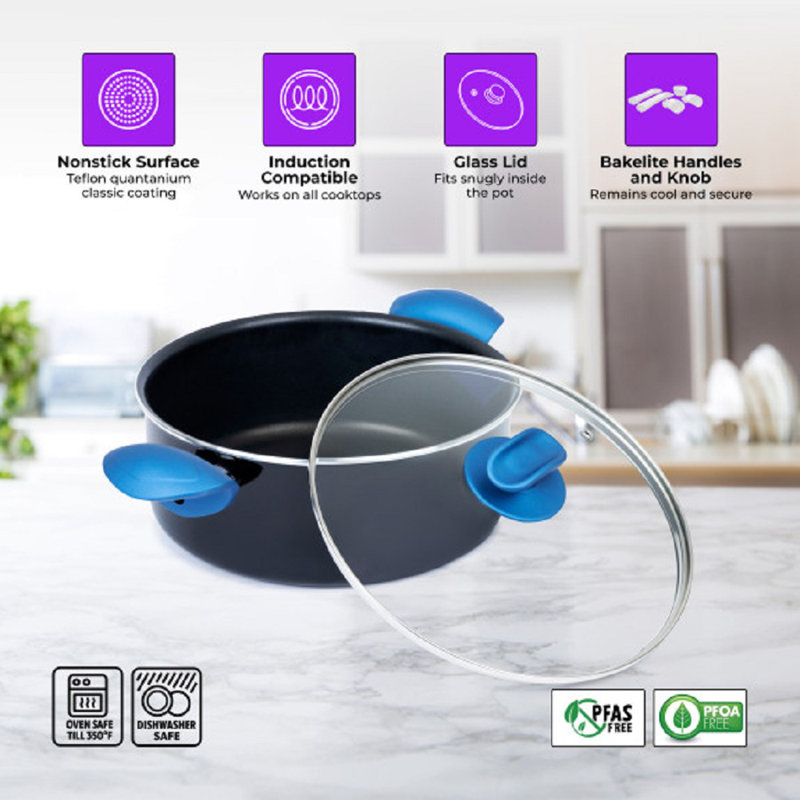 Batterie de cuisine antiadhésive à induction de haute qualité 8 pièces YBM Home, Noir, noir, noir, noir