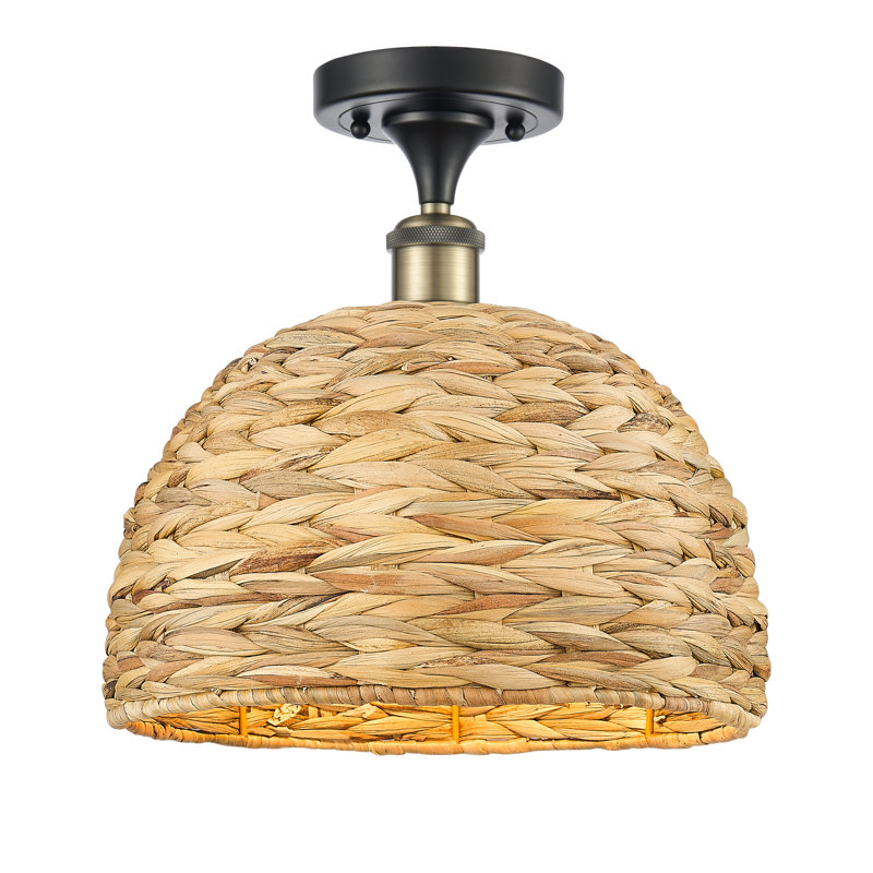 Plafonnier semi-encastré 1 lumière 16 po Tsang, H 12,25 po x l 12 po x P 12 po, Laiton antique noir