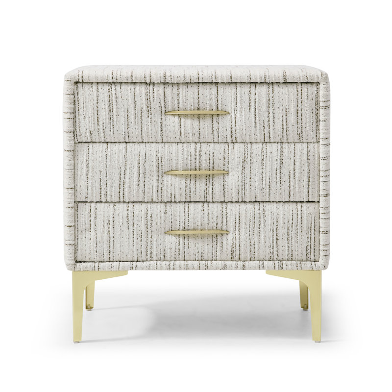 Elegant Upholstered Nightstand Fully Assembled, White/Brown Textured 