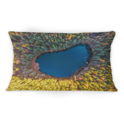 Coussin Ariel View of Mountain Lake In The Woods - Lake House