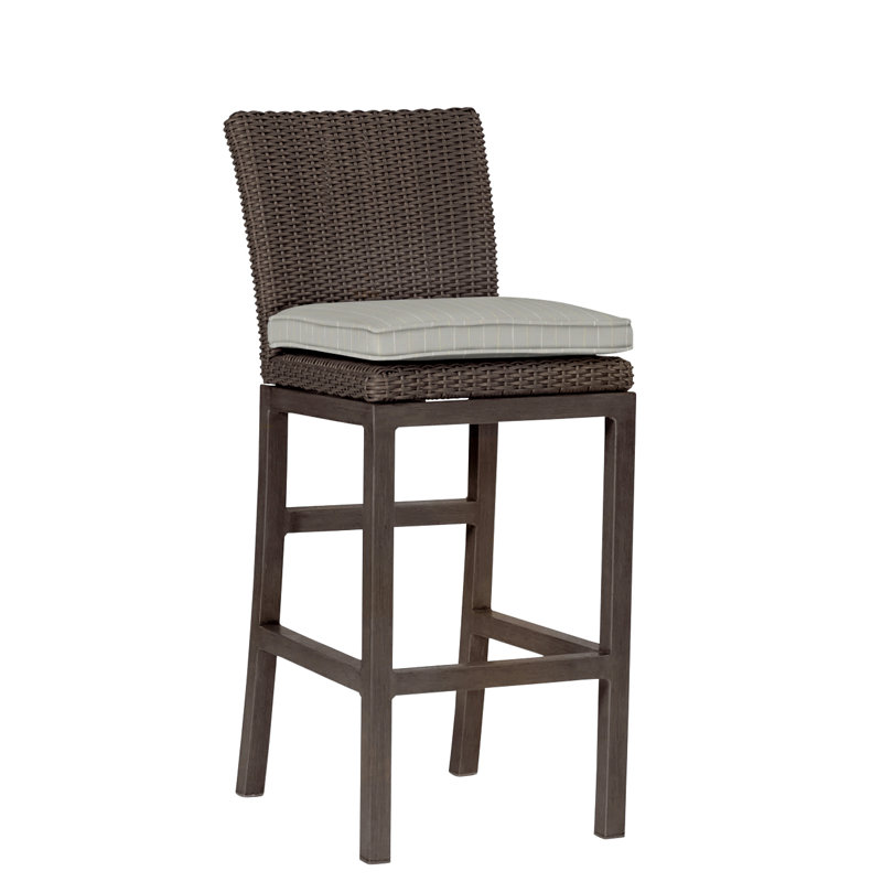 Rustic 30.5" Patio Bar Stool with Cushion, Dove Sunbrella® Linen, Welt, Slate Gray