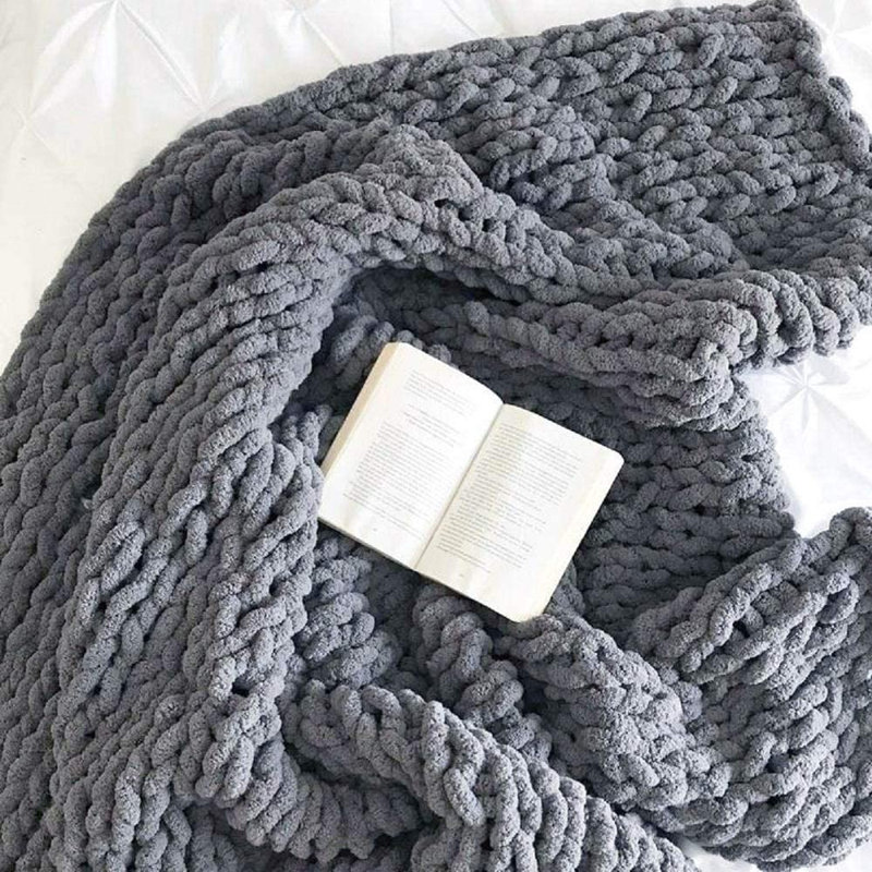 Knitted Throw Blanket, Gray, 47 x 59