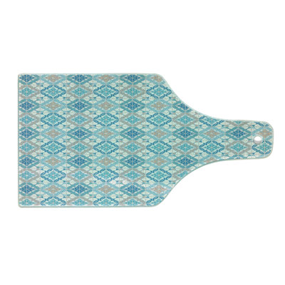 Ambesonne Quatrefoil Tempered Glass Cutting Board Tangled Modern Tile Blue Tan White