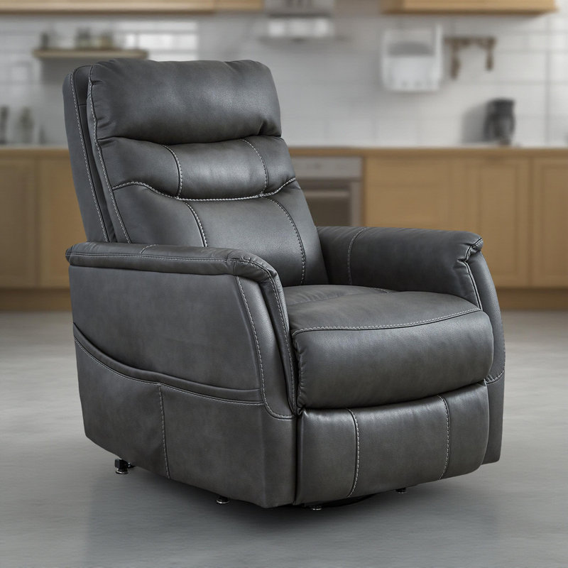 Barrett Power Lift Recliner Chair, Faux Leather, Pillow Back, Dark Gray