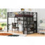 Lit mezzanine double en métal avec garde-robe, bureau, tablettes de rangement, noir