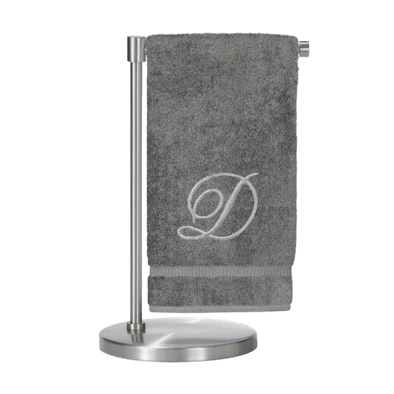 Serviettes de bain monogrammées - ensemble de 1 - lettre en script, Gris / Argent, D